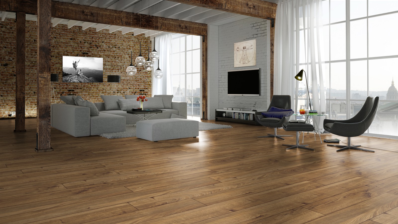 Sàn gỗ Kronopol King Size 12mm/AC5, phối cảnh tuyệt đẹp cho phòng khách